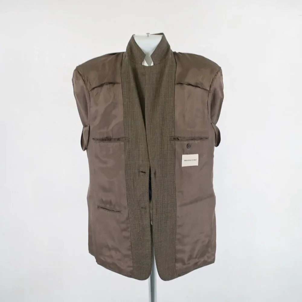 Pronto Uomo Brown Tan Tweed Wool Houndstooth Windowpane 40R 2 Button Sport Coat‎